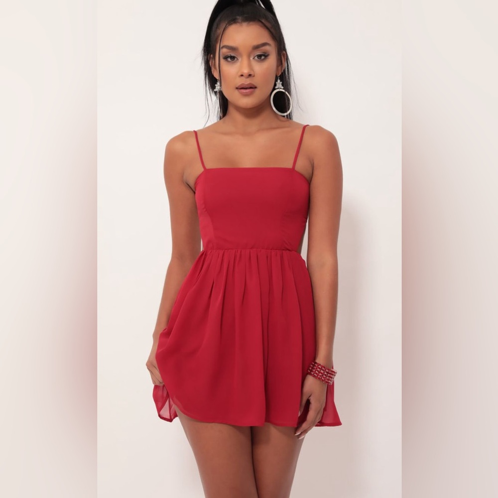 Janey Chiffon A-line Dress in Deep Red